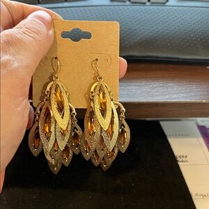 Elegant Gold and Amber Chandelier Earrings
